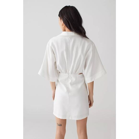 En Saison White Linen Mini Paz Cut Out Side Collared Mini Dress Size M - Picture 2 of 7
